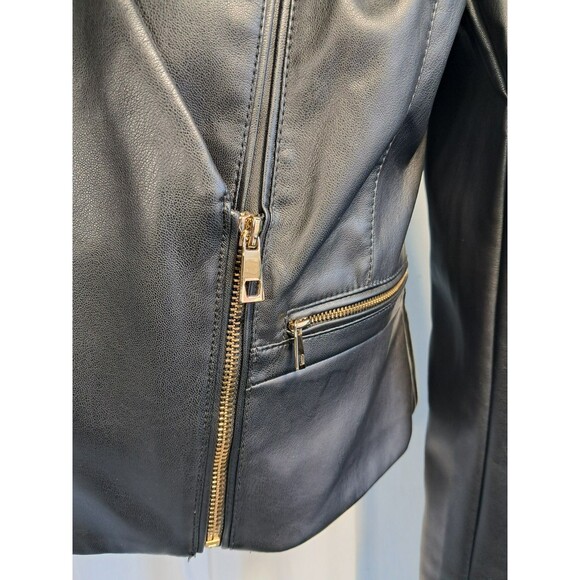 White House Black Market Faux Leather Jacket Black Size 10 570378602 - Picture 8 of 14